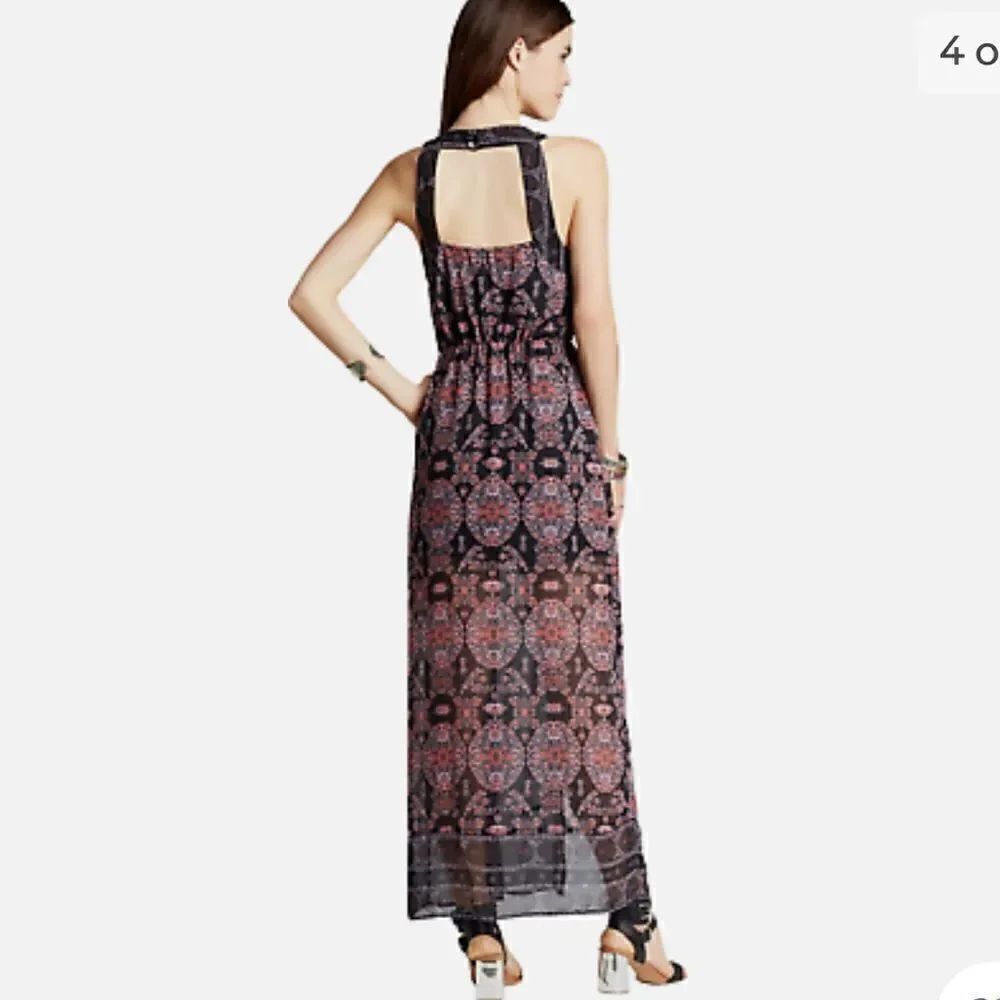 NWT Free People Moroccan Black Printed Lace Yoke Maxi Dress 4 - Picture 4 of 13